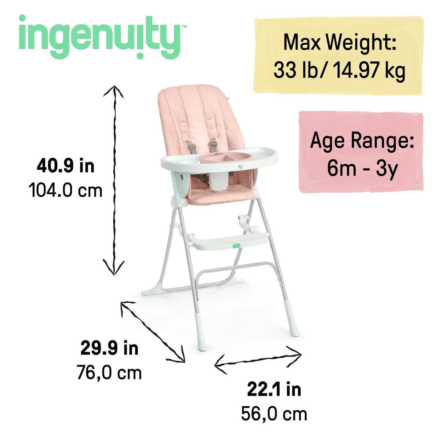 Ingenuity Sun Valley Hochstuhl Pink klappbar mit Drehteller