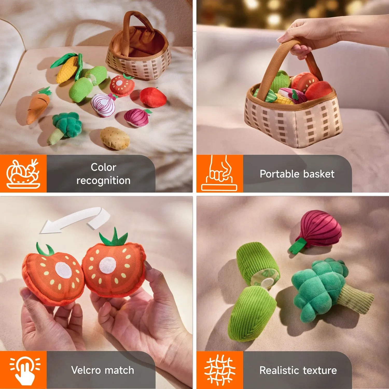 TUMAMA Plüschgemüse Set 7-teilig sensorisch mit Korb