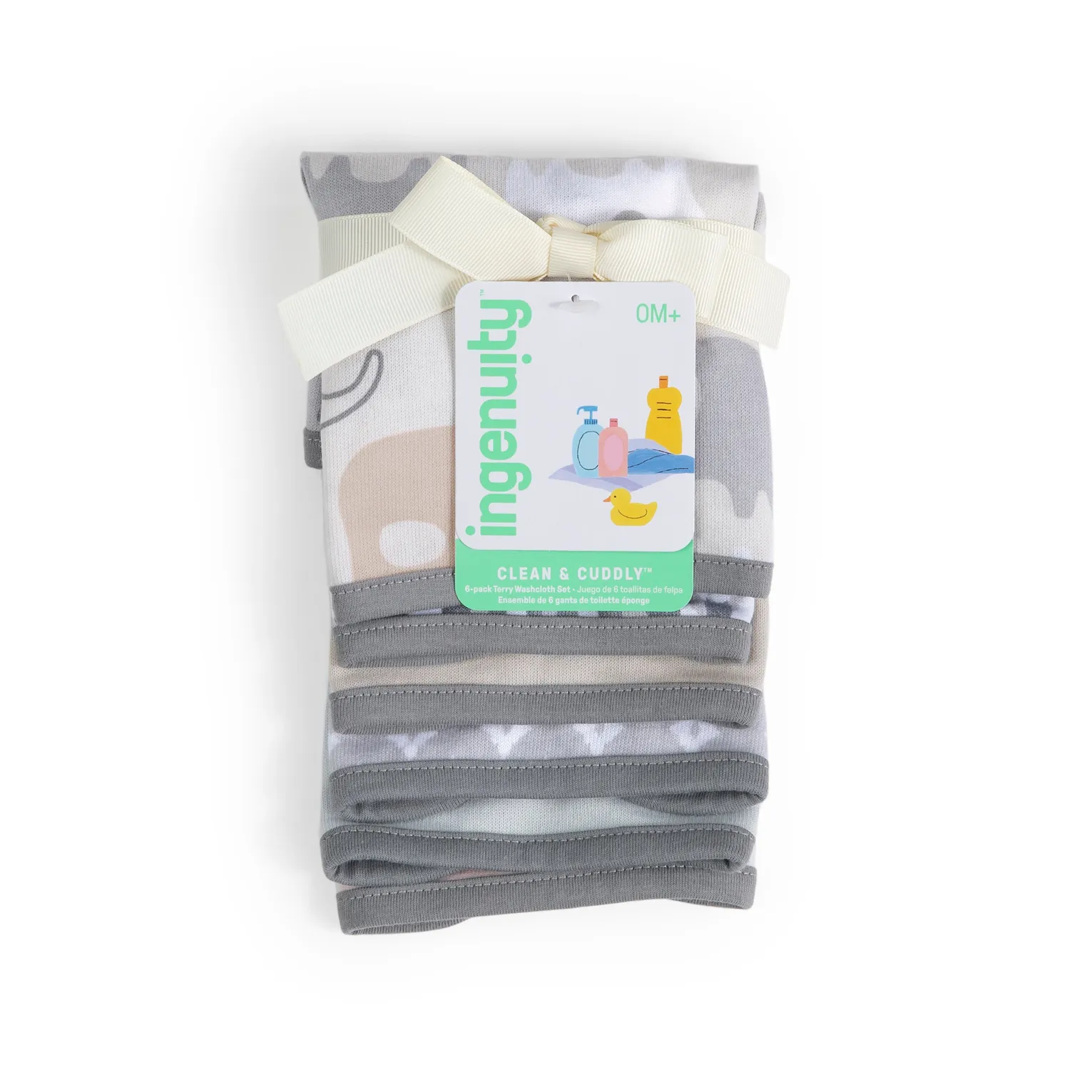 Ingenuity Clean & Cuddly Waschlappen Grau Elefant 6er