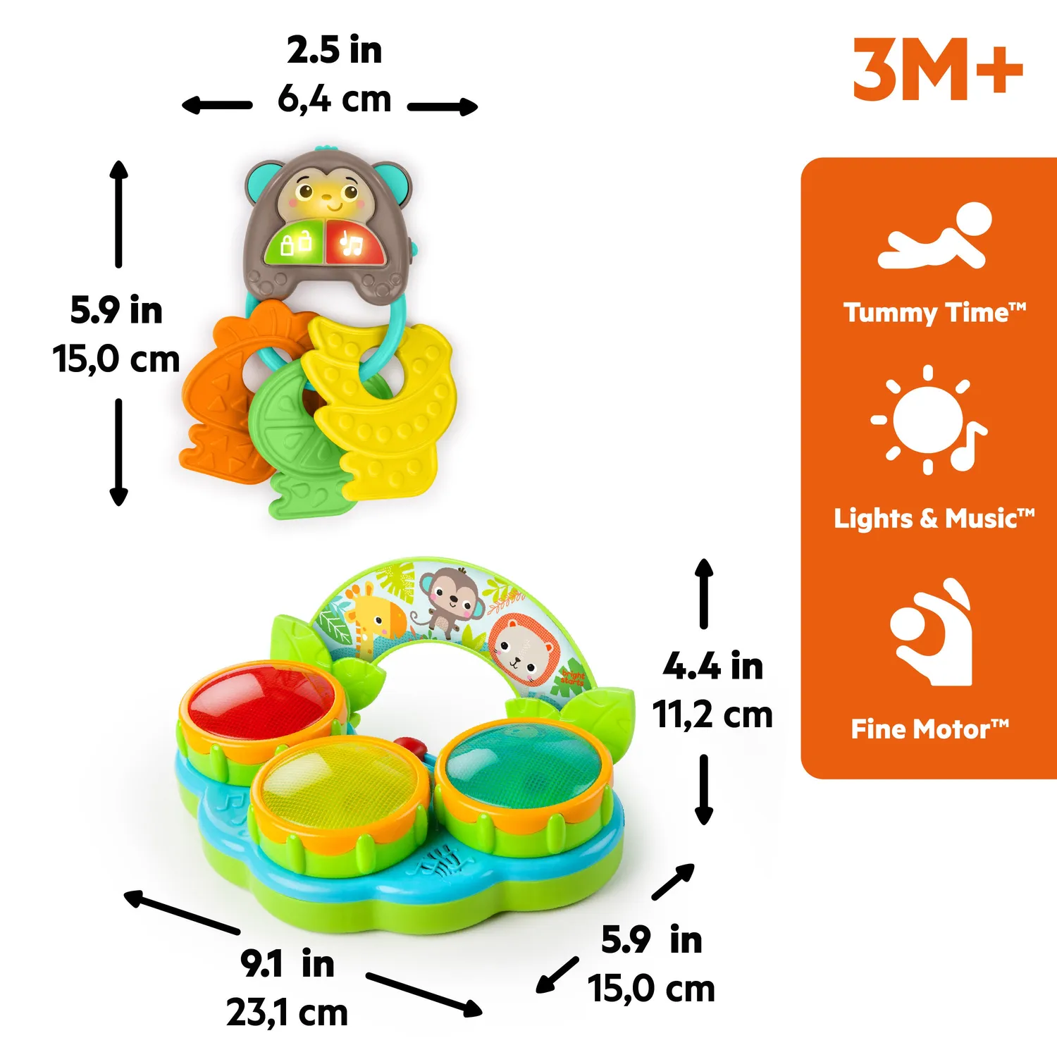 Bright Starts Safari Sounds Spielzeugset 2-tlg mit Trommel und Schlüsseln