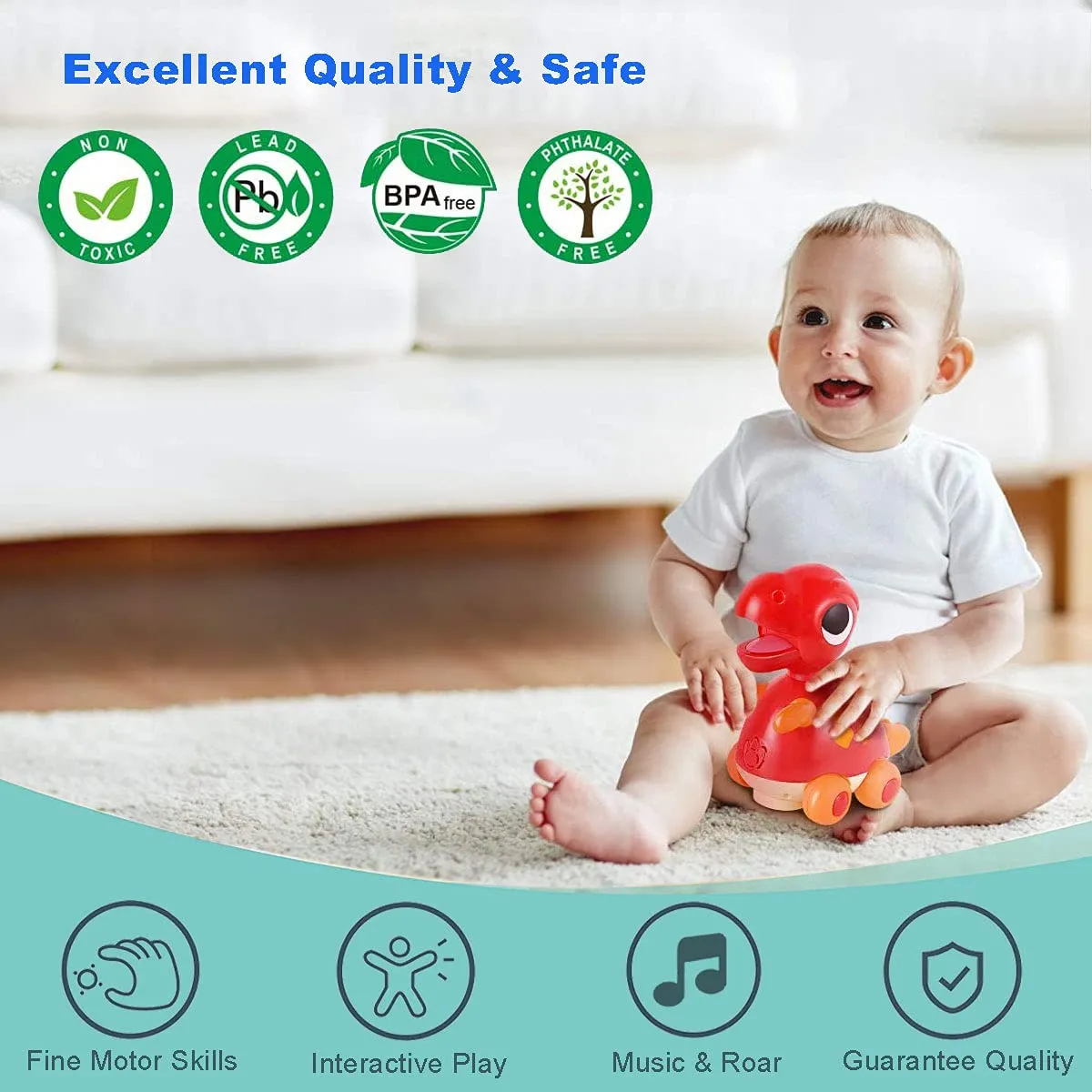 HOLA Cute Tyrannosaurus Touch & Go Krabbeldino mit Licht