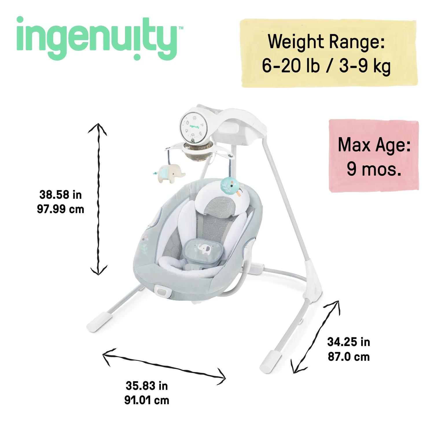 Ingenuity InLighten Babyschaukel Dakota mit Mobilem