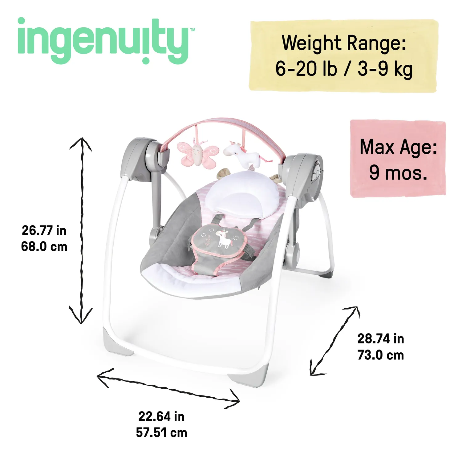 Ingenuity Comfort 2 Go Babyschaukel Flora Einhorn tragbar
