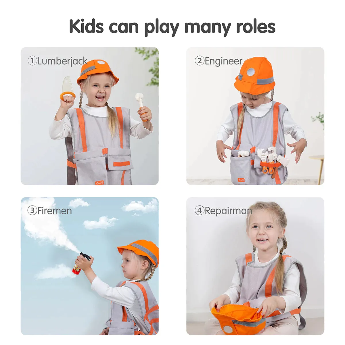 TUMAMA Bauarbeiter Kostüm Rollenspiel-Set Kinder Werkzeug