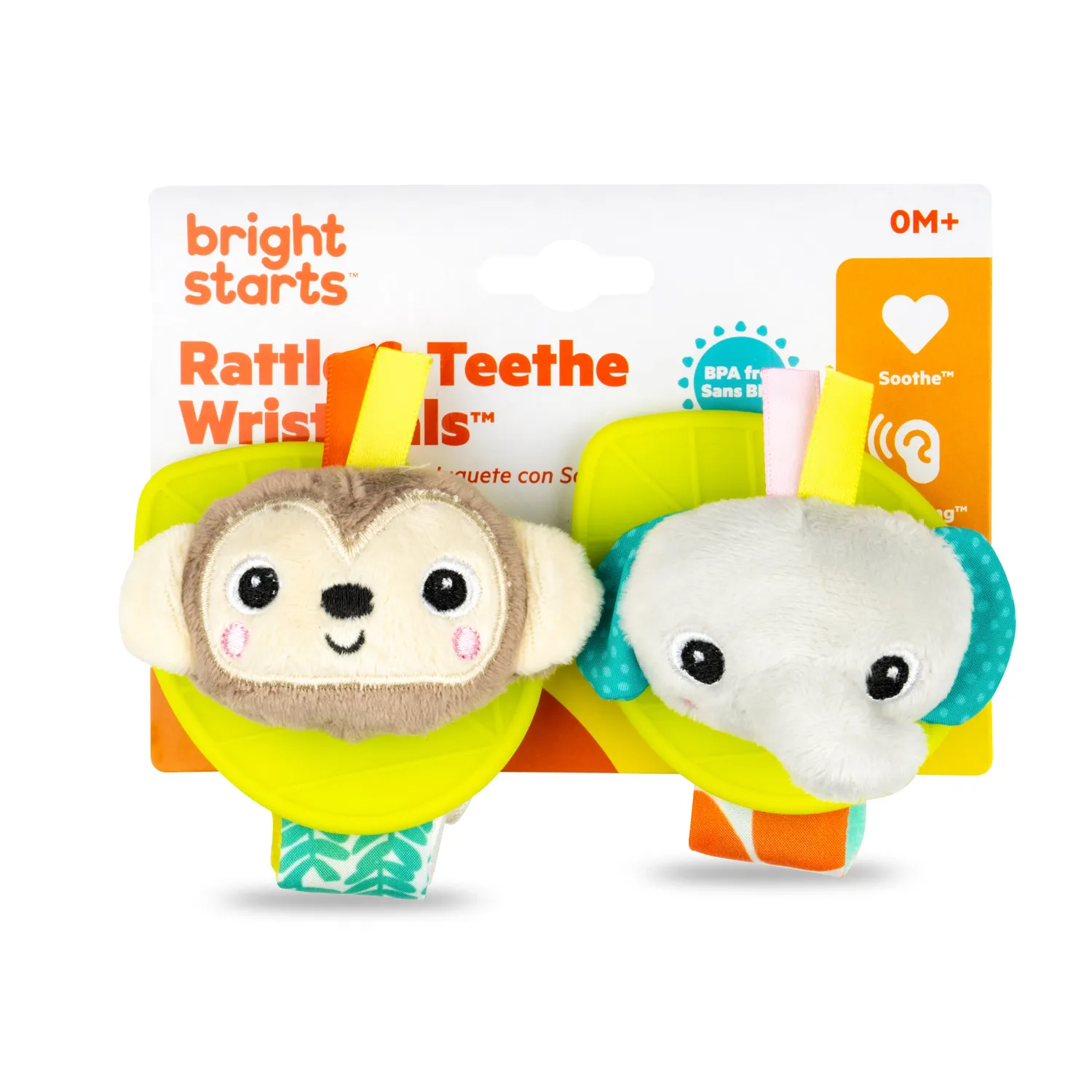 Bright Starts Rattle & Teethe Rassel 2er-Set Affe Elefant