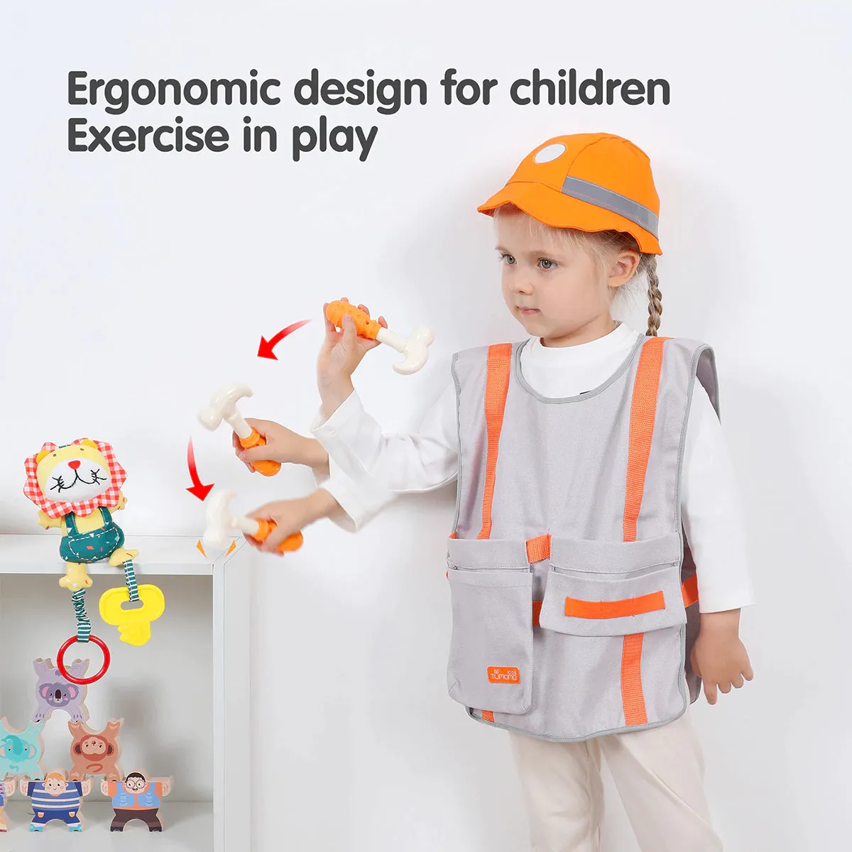 TUMAMA Bauarbeiter Kostüm Rollenspiel-Set Kinder Werkzeug