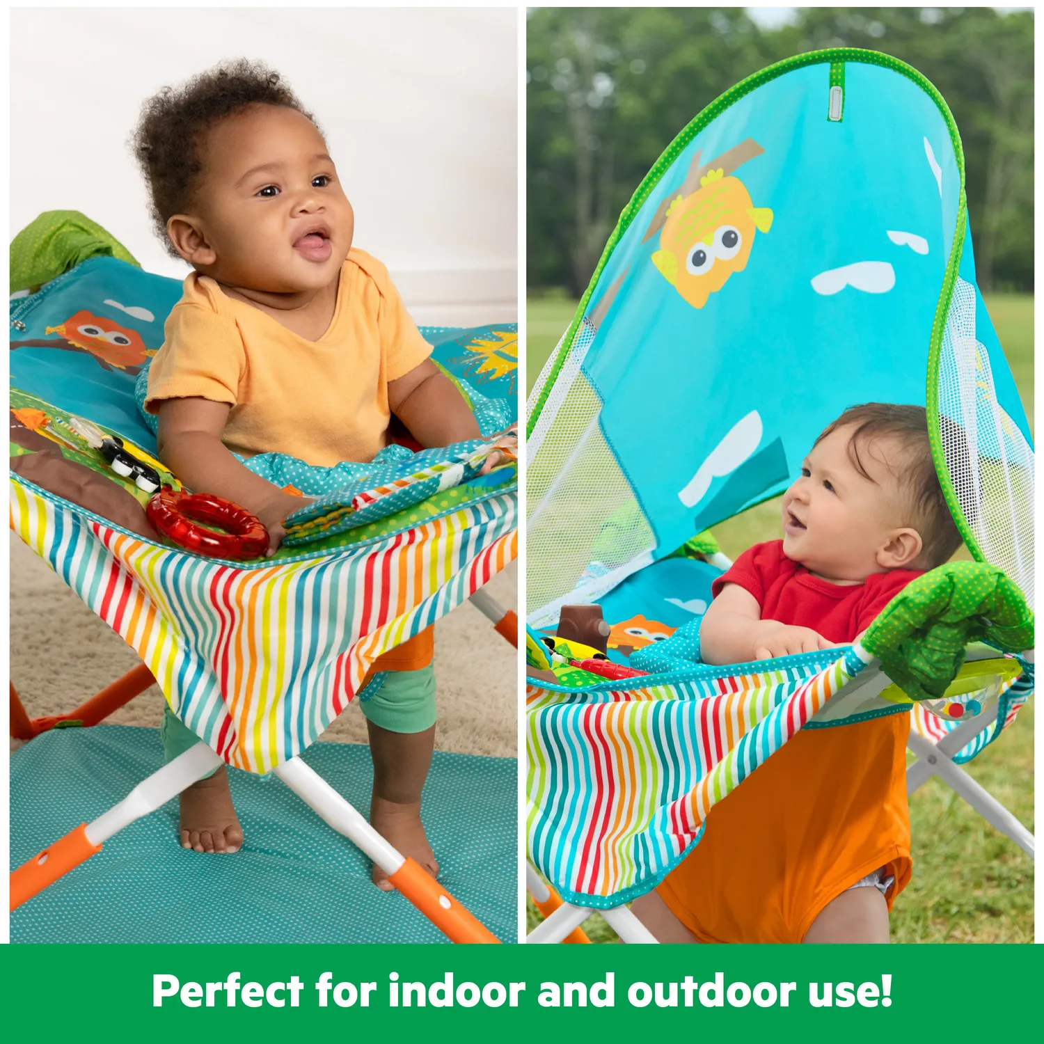 Bright Starts Pop N Jump Hüpfsitz Owl Forest mit Dach