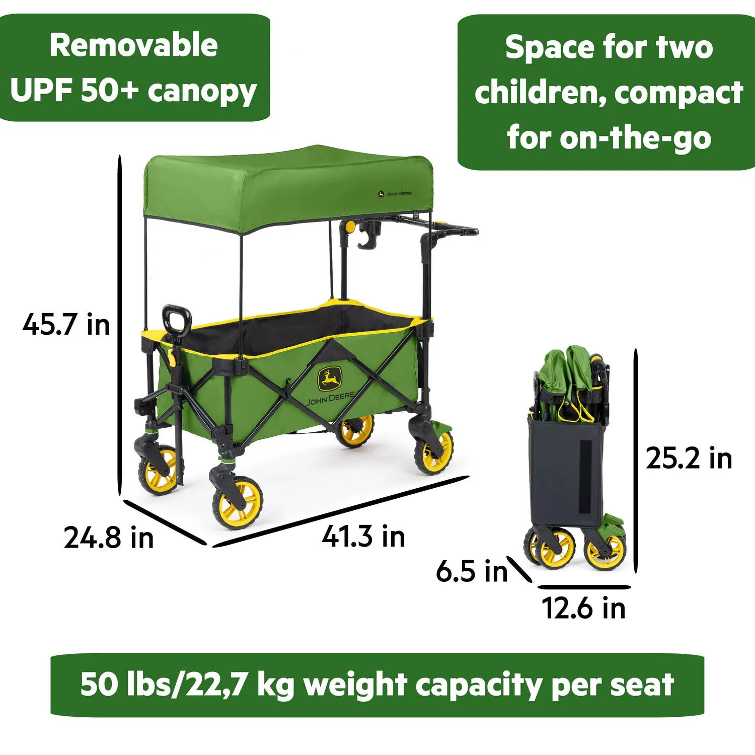 Bright Starts John Deere Pop N Ride Bollerwagen Zweisitzer