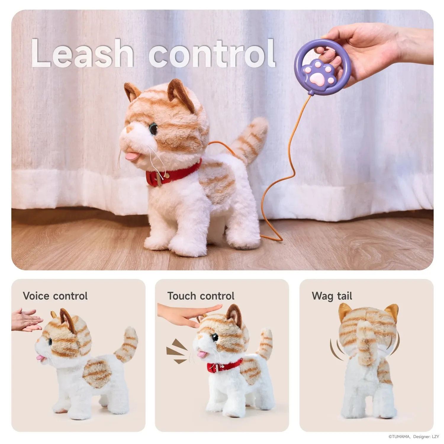 TUMAMA Walking Kitty Cat Plüschtier mit Leine 7-teilig laufend