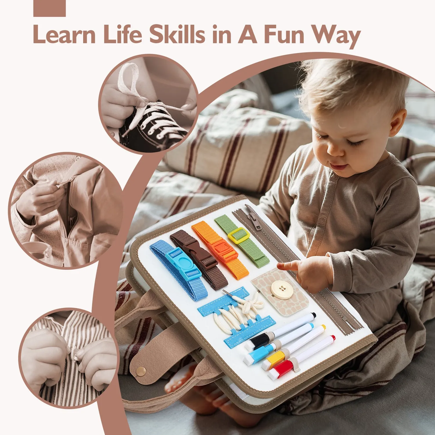 hahaland Dino 6-in-1 Busy Board Montessori Spielzeug