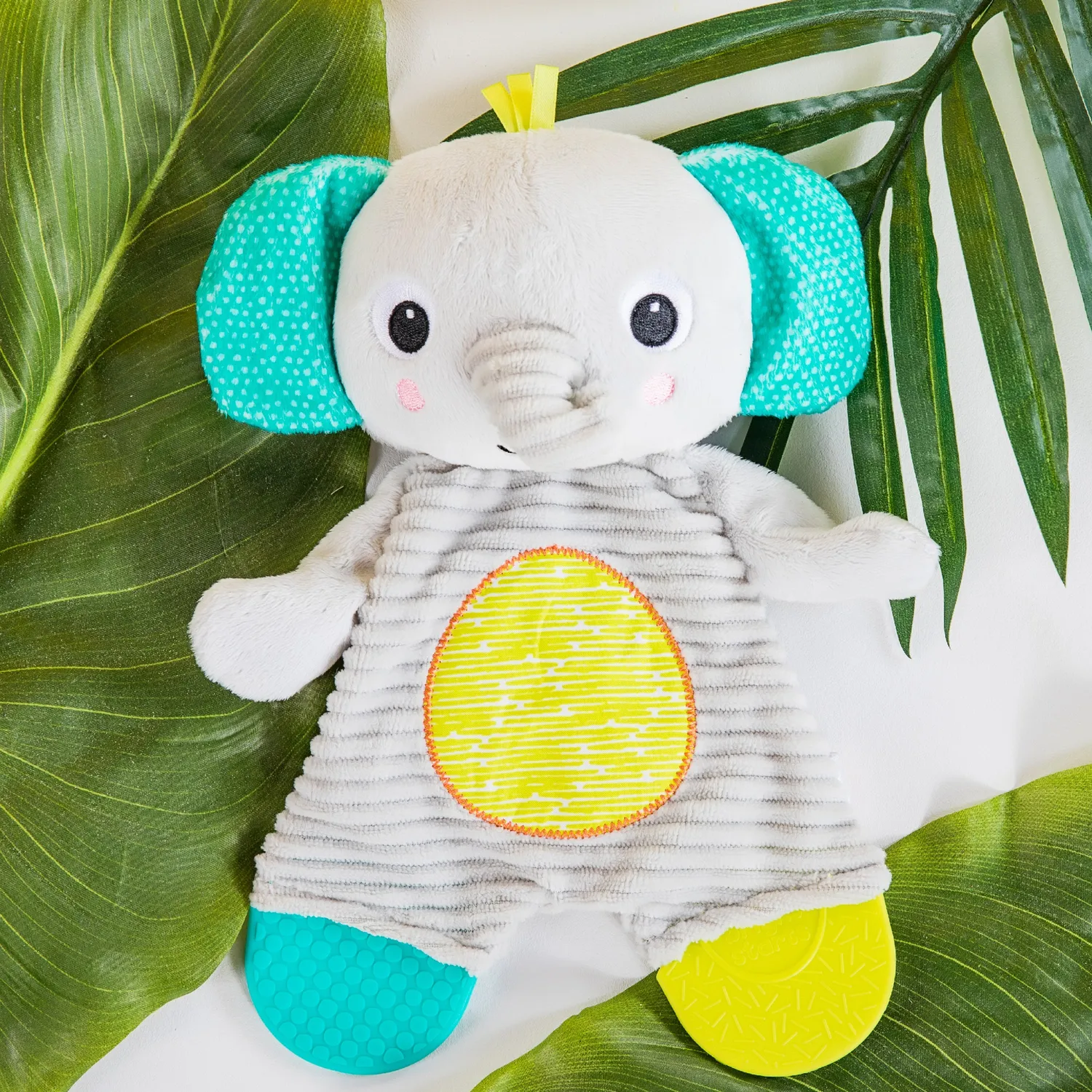 Bright Starts Snuggle Teethe Kuschelelefant mit Beibring knisternd
