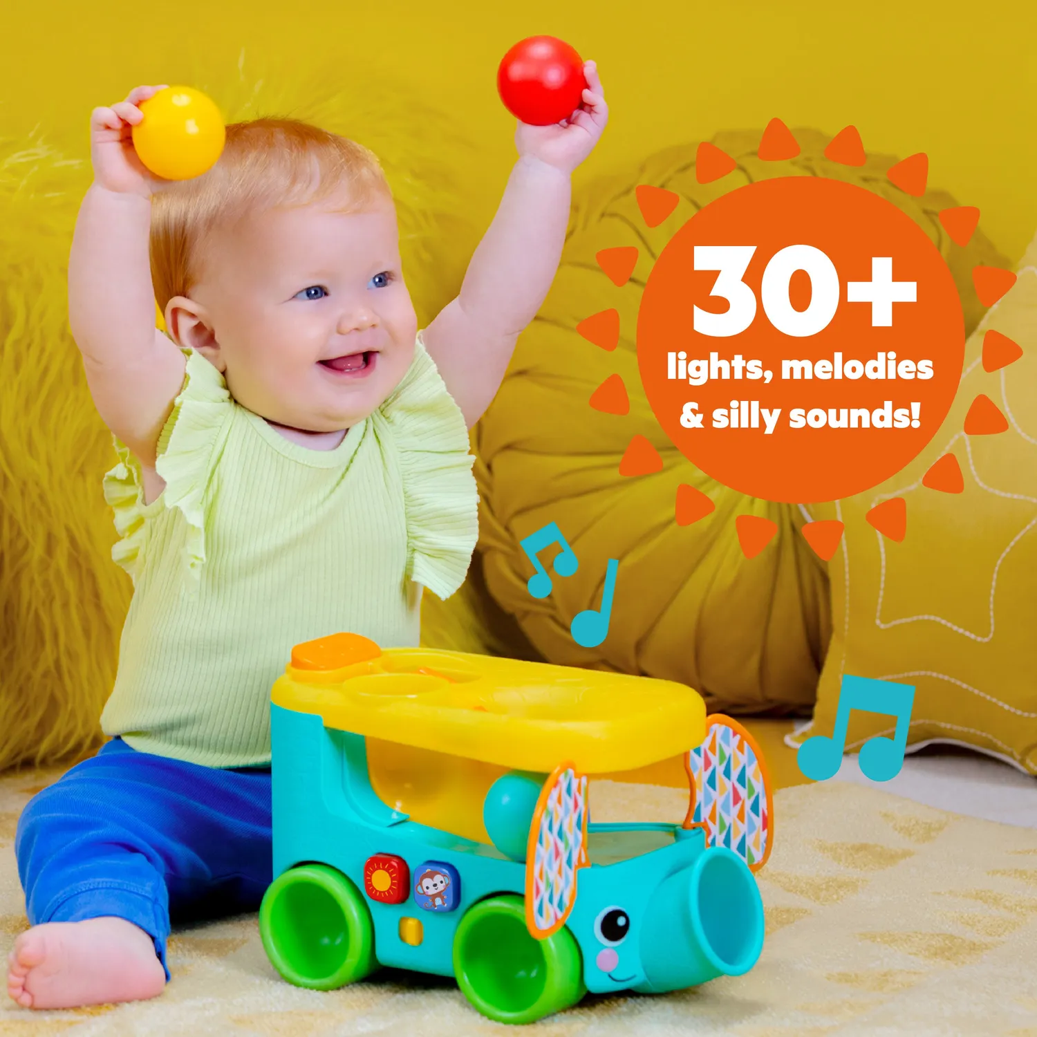 Bright Starts Pop & Roll Safari Bus Ballspielzeug 3 Bälle mit Licht