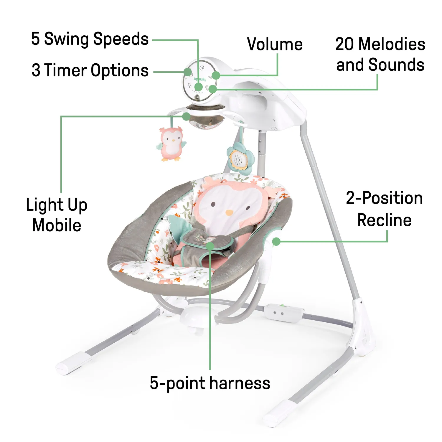 Ingenuity InLighten Nally Babyschaukel Eule