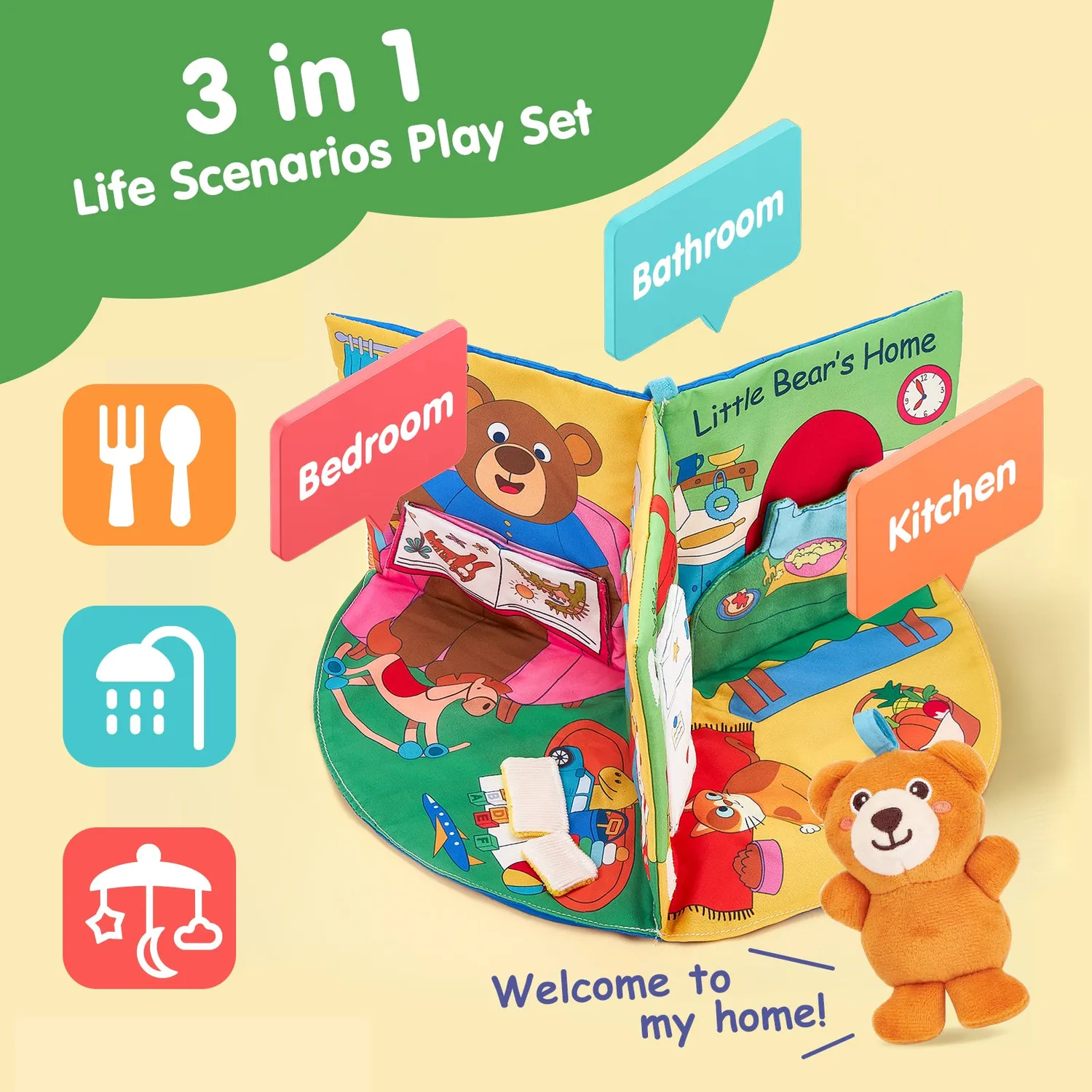 hahaland Touch and Feel Activity-Buch 3-in-1 Babybuch