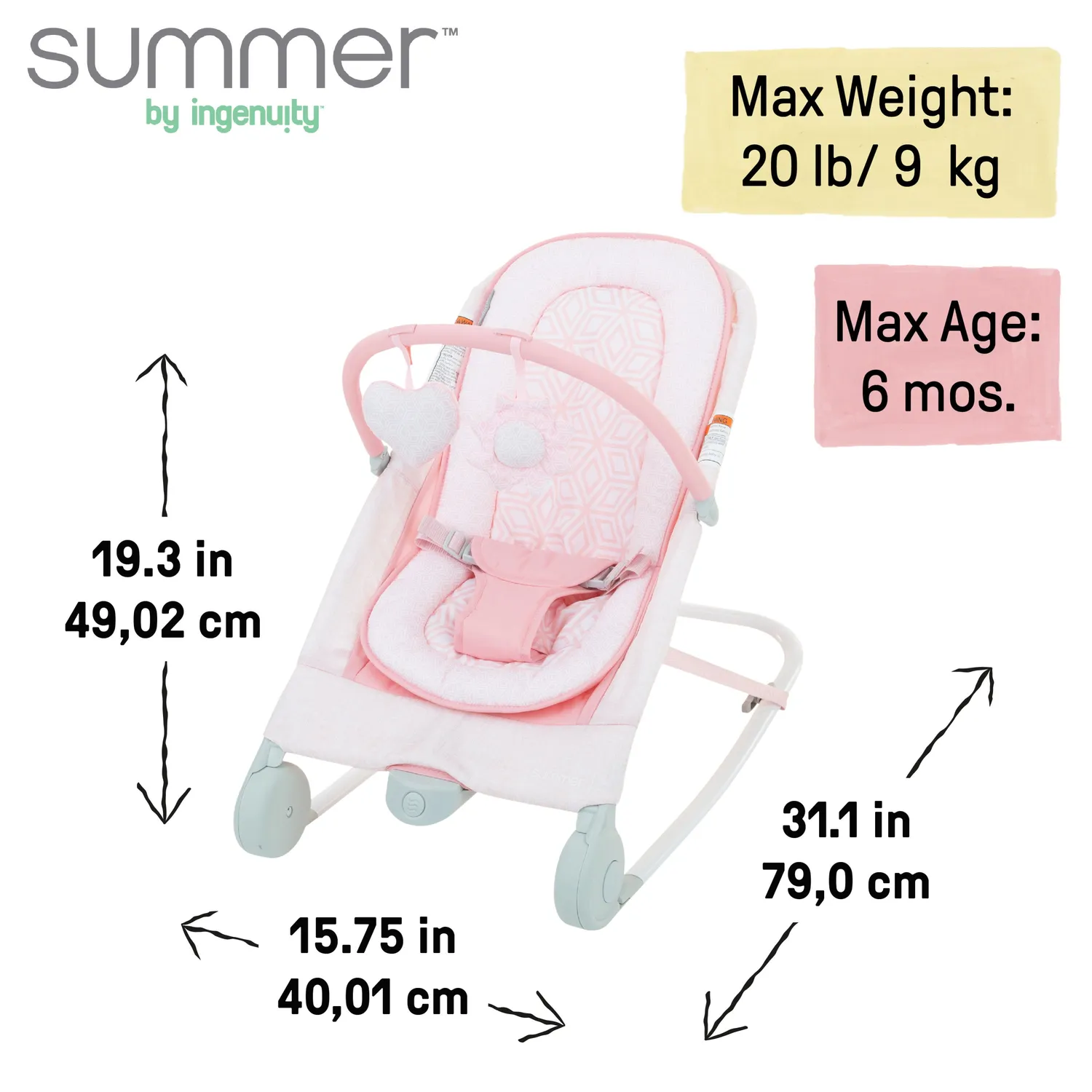 Summer by Ingenuity 2-in-1 Babywippe Duo Pink