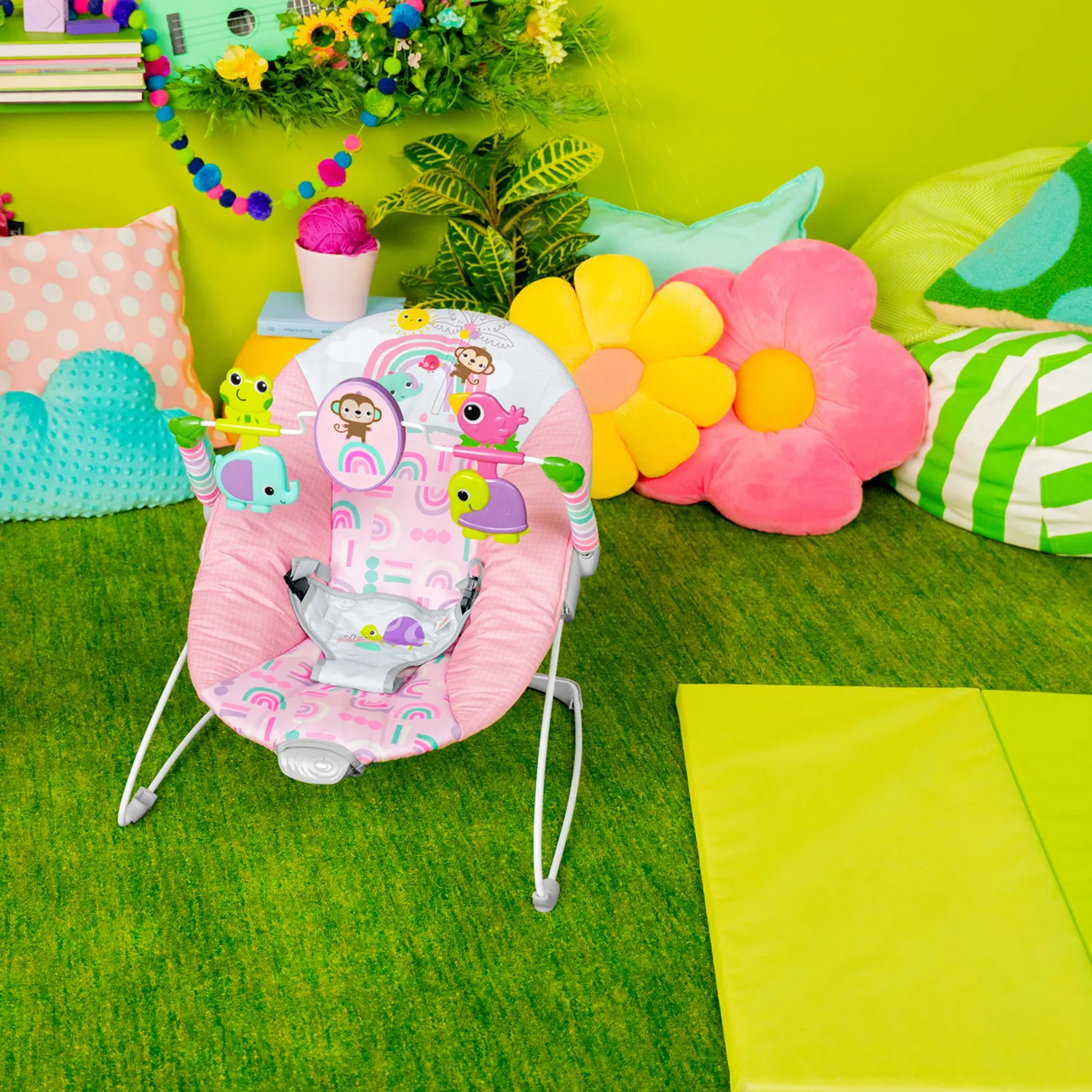 Bright Starts Pink Paradise Babywippe Vibration rosa