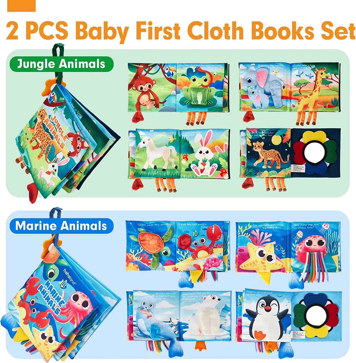 hahaland Knisterbuch Baby 2er-Set Dschungel & Meer mit Beissring