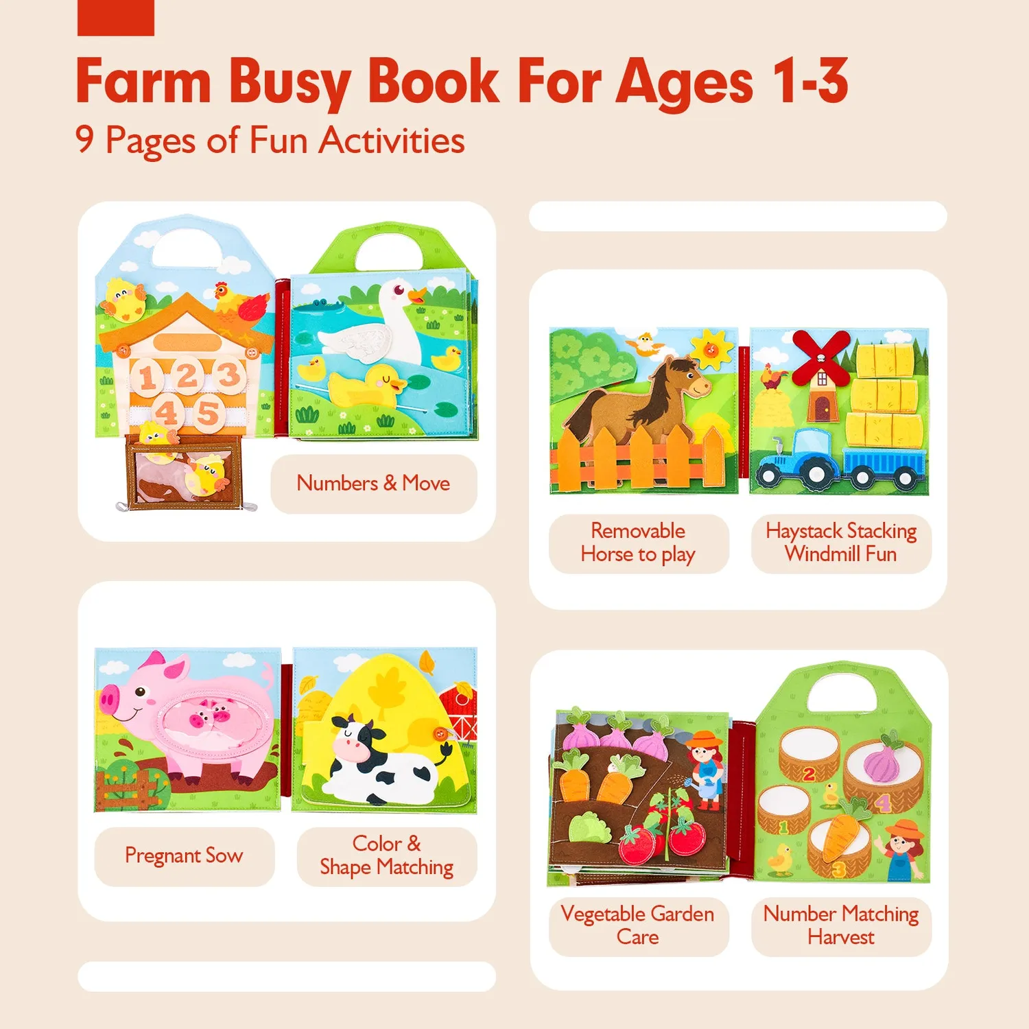 hahaland Farm Animals Quiet Book Busy Book 8 Seiten