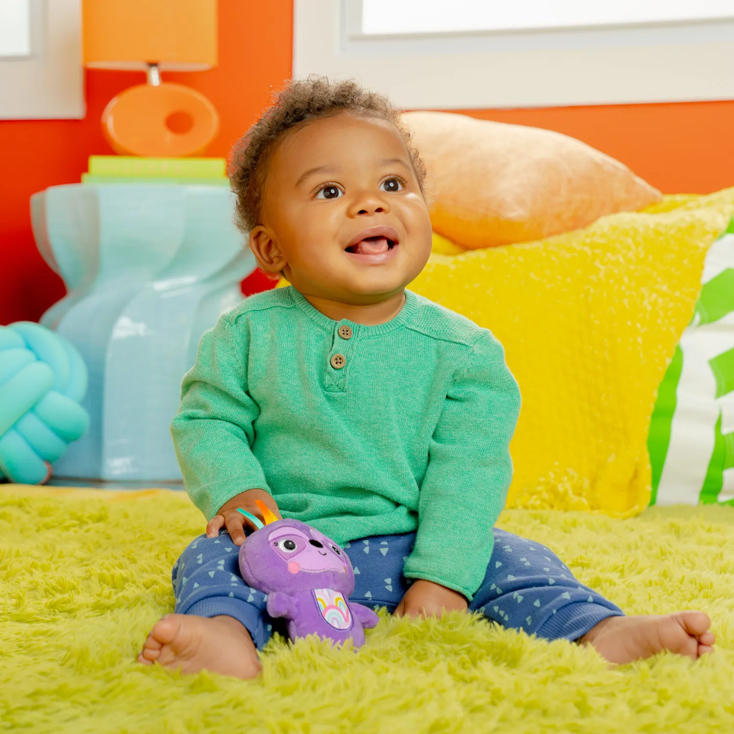 Bright Starts Jingle Joy Reach Rattle Rassel Faultier lila