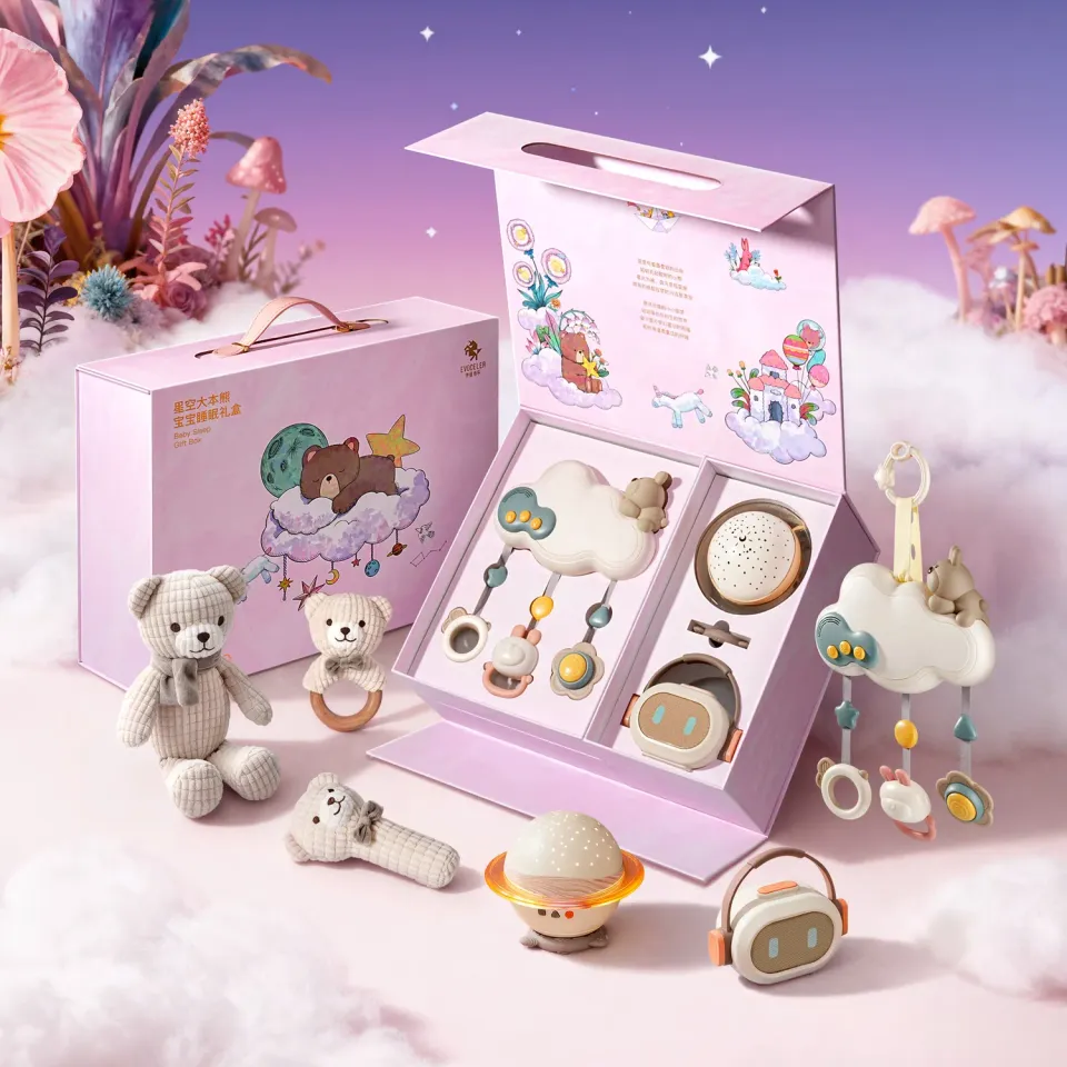 Evoceler Sternenhimmel Bär Baby Geschenkbox schlafbereit