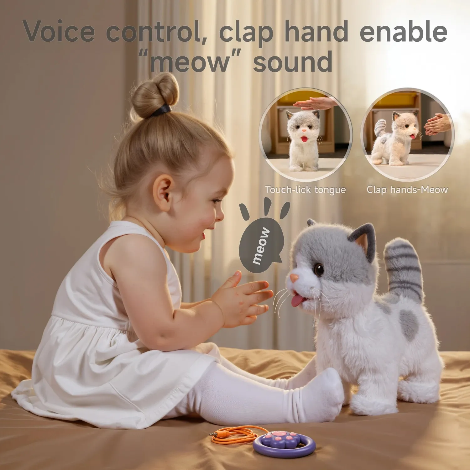 TUMAMA Spielzeugkatze Plüsch interaktiv mit Pflege-Set