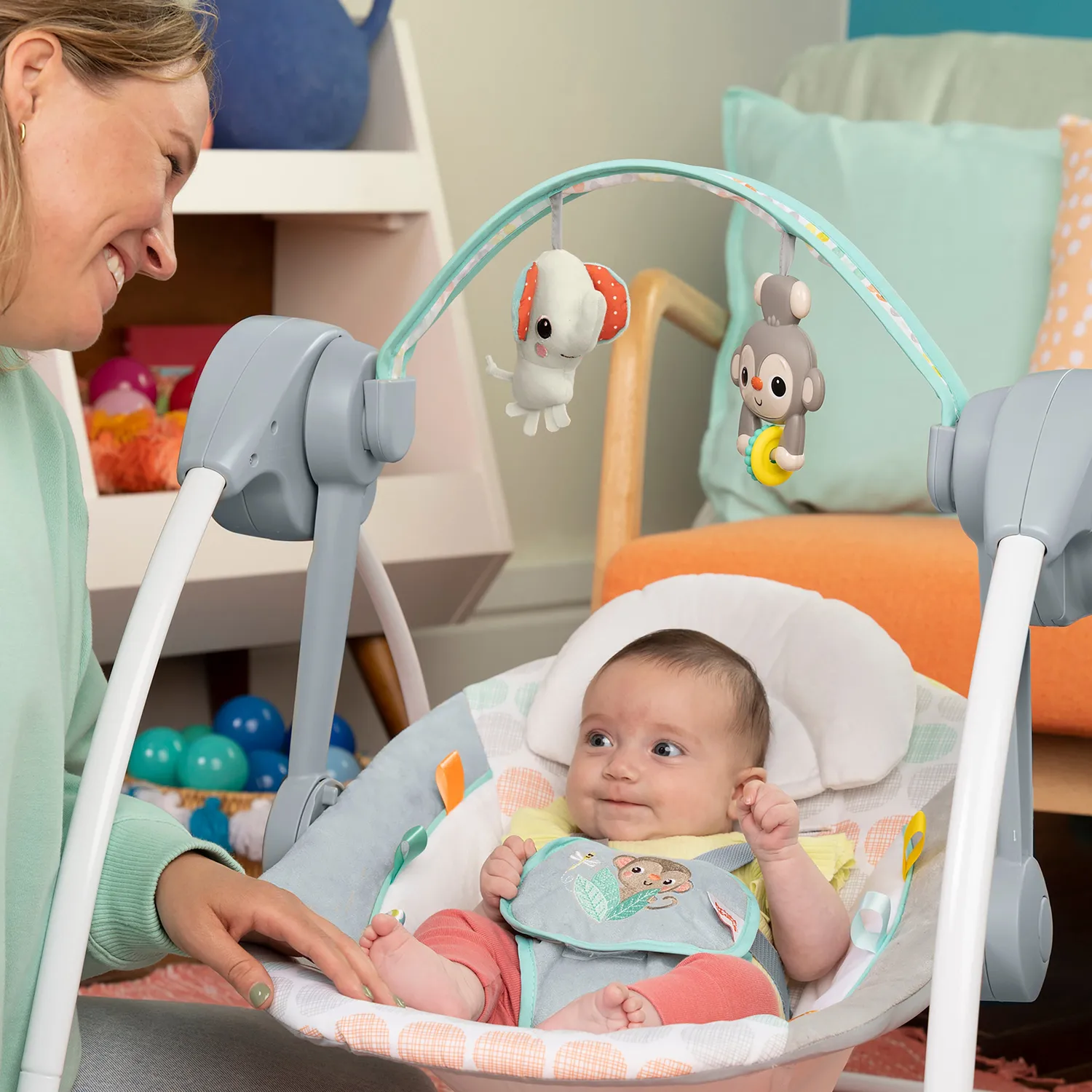 Bright Starts Whimsical Wild Babyschaukel tragbar faltbar Spielbogen
