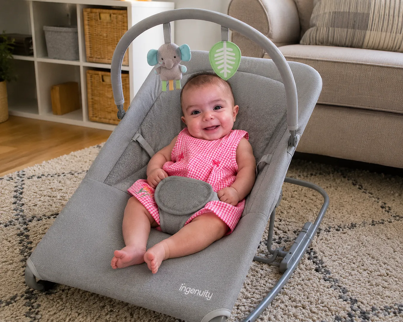 Ingenuity Nestle Vibrating Rocker Babywippe Grau mit Spielbügel