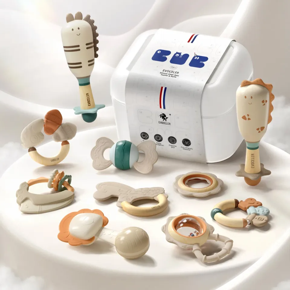 Evoceler Stufen Handrassel Babyrassel Set griffbereit