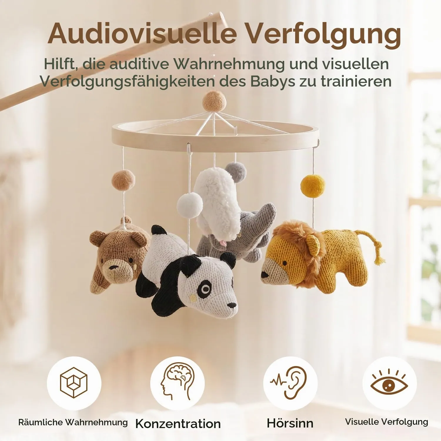 let's make Woodland Baby-Mobile Bambusreifen Waldtiere