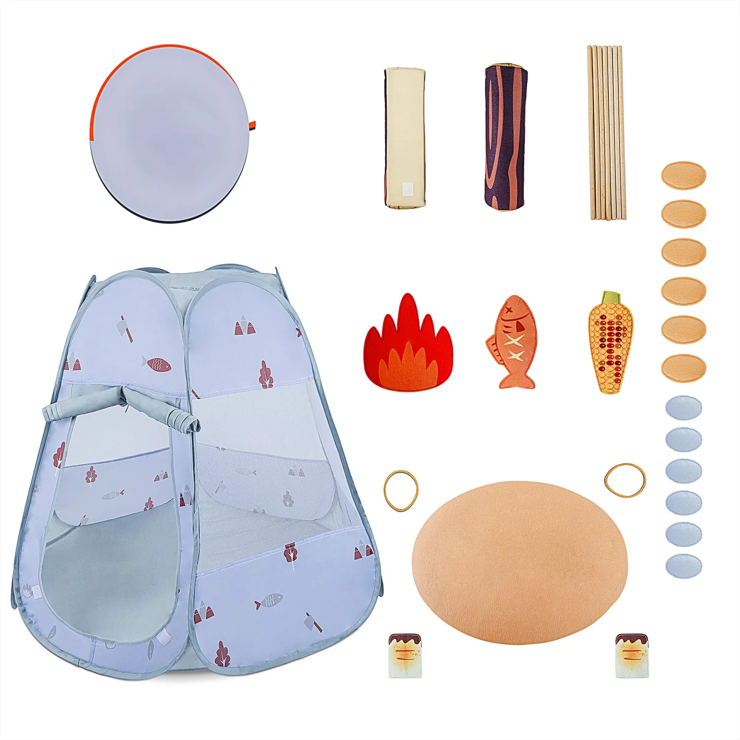 TUMAMA Camping Spielzelt Set Kinder mit Lagerfeuer robust