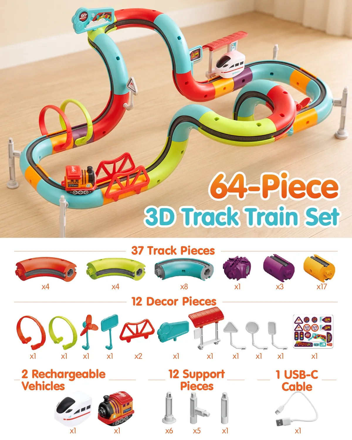 hahaland 3D Anti-Gravity Autobahn-Set 64-teilig mit Auto