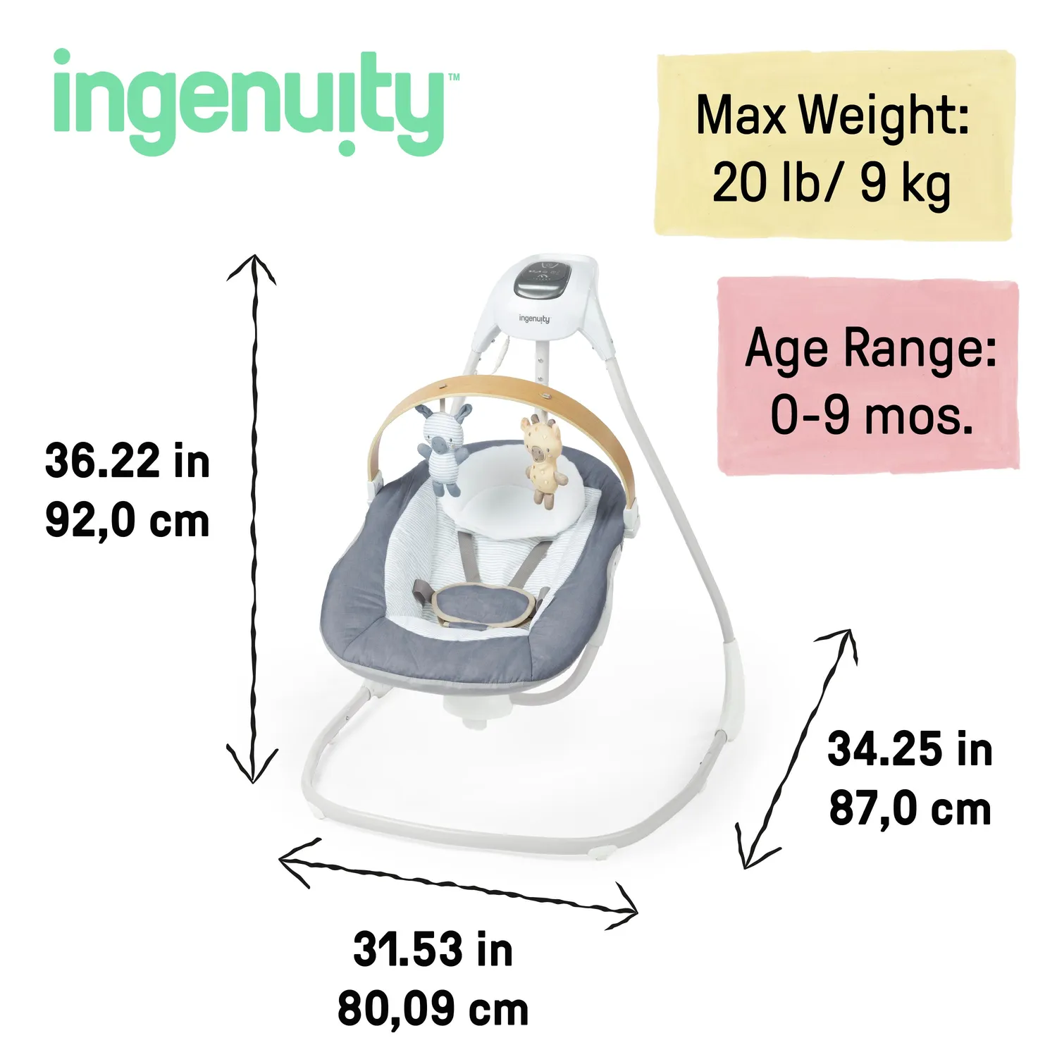Ingenuity SimpleComfort Chambray Babyschaukel kompakt Holz