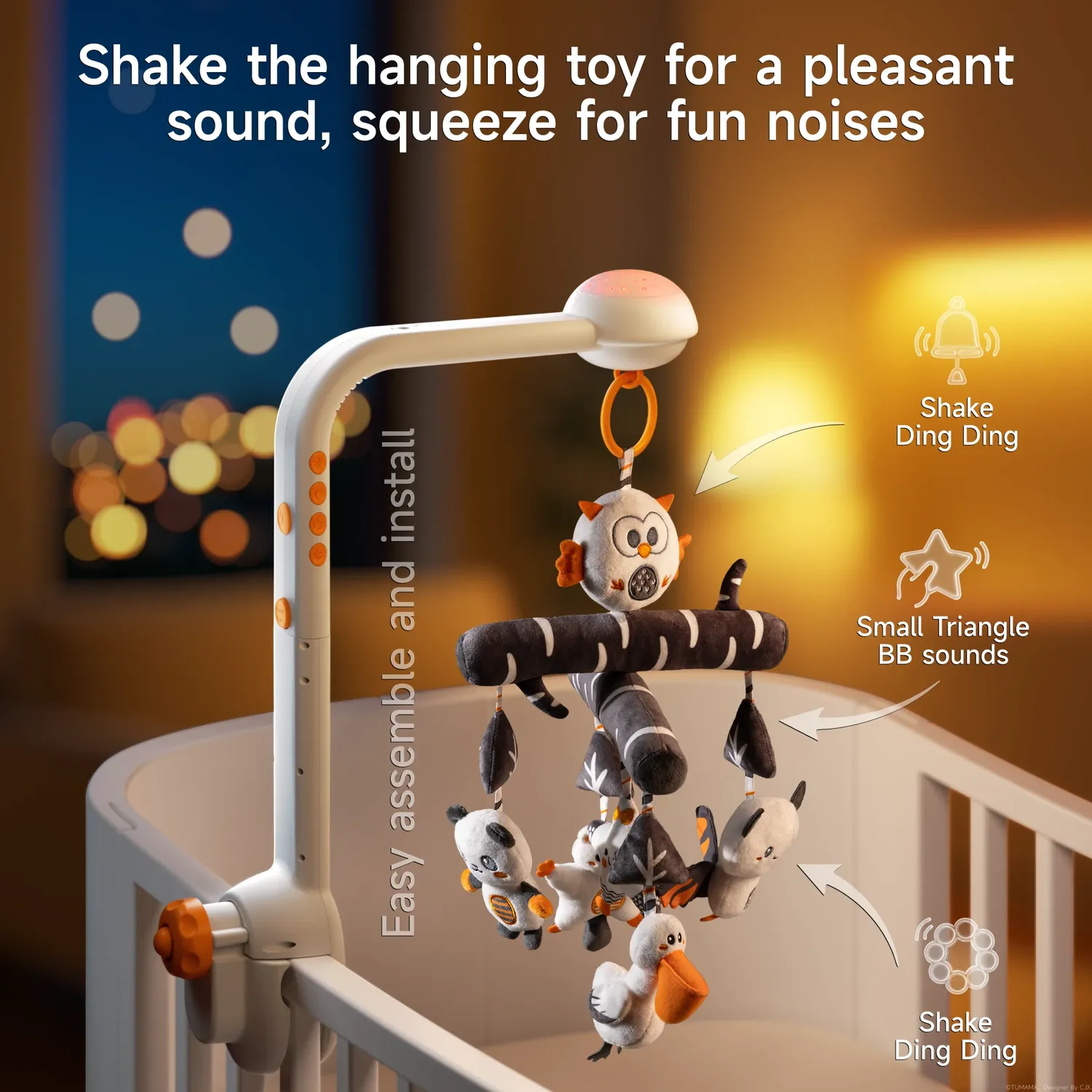 TUMAMA Baby Mobile mit Projektor schwarz-weiß Sternenhimmel