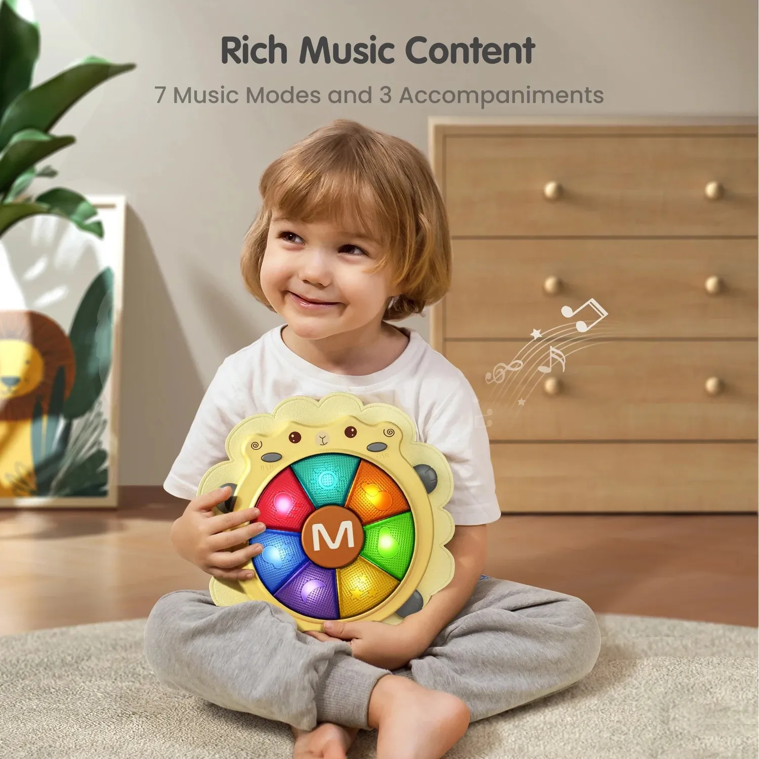 TUMAMA Musiktrommel Babyspielzeug mit Licht 7 Tasten