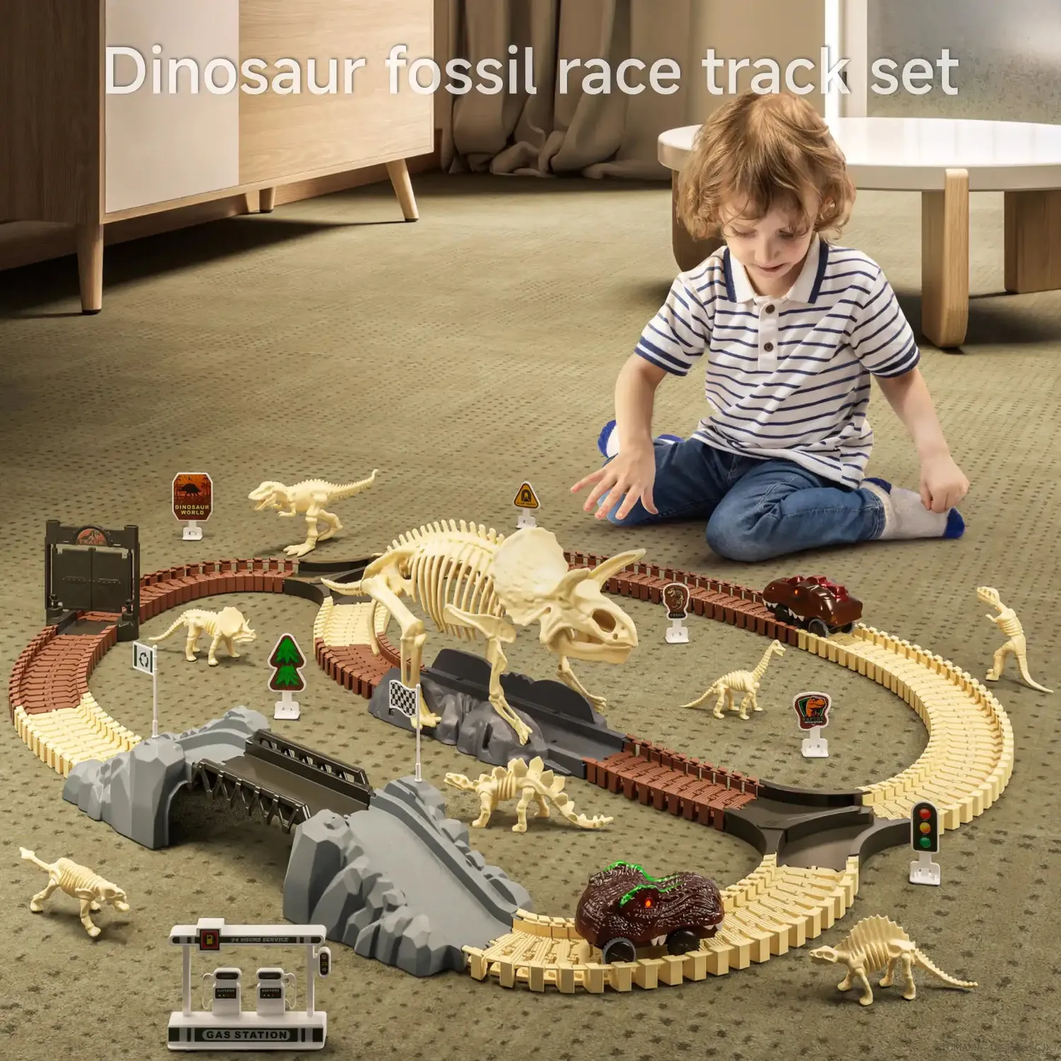 TUMAMA Dino Autorennbahn mit Auto batteriebetrieben