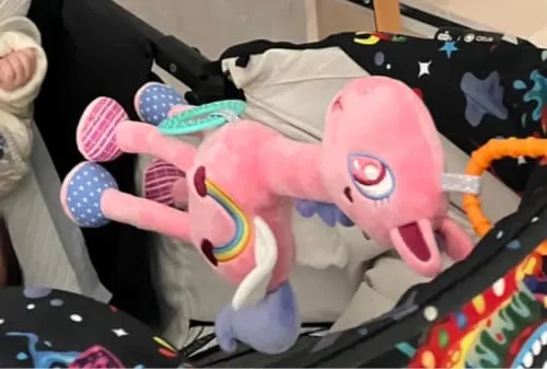TUMAMA Pferd Anhänger Rassel mit Beissring rosa Plüsch