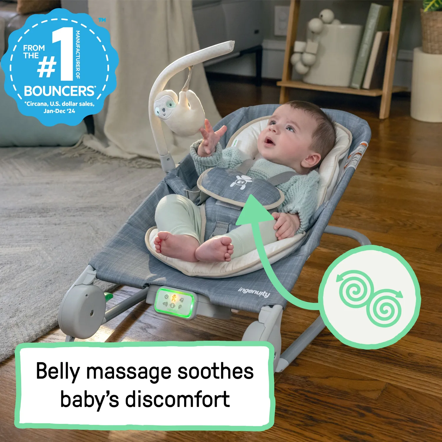 Ingenuity Happy Belly Parker Babyliege mit Massage 0-6 Monate