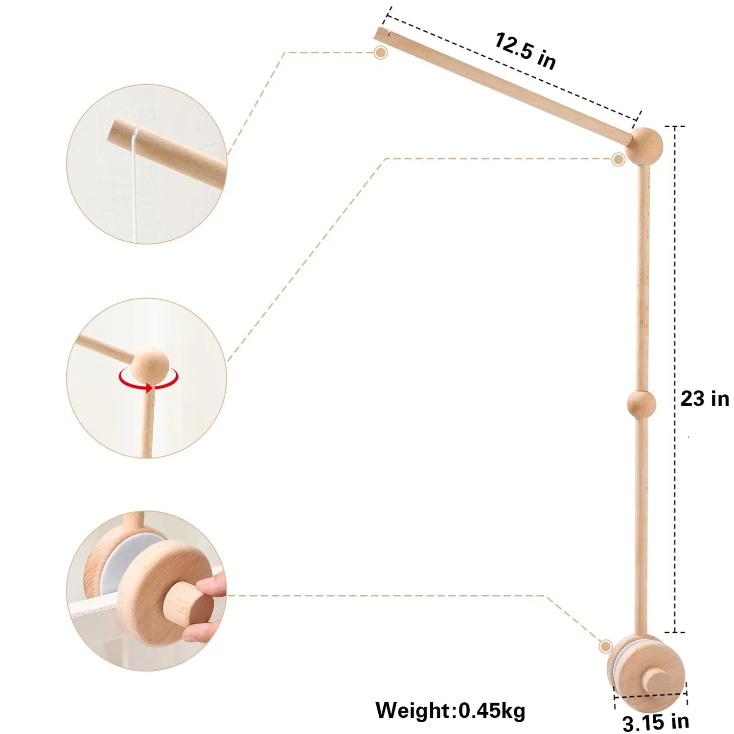 let's make Mobile-Halter Holz rund für Babybett