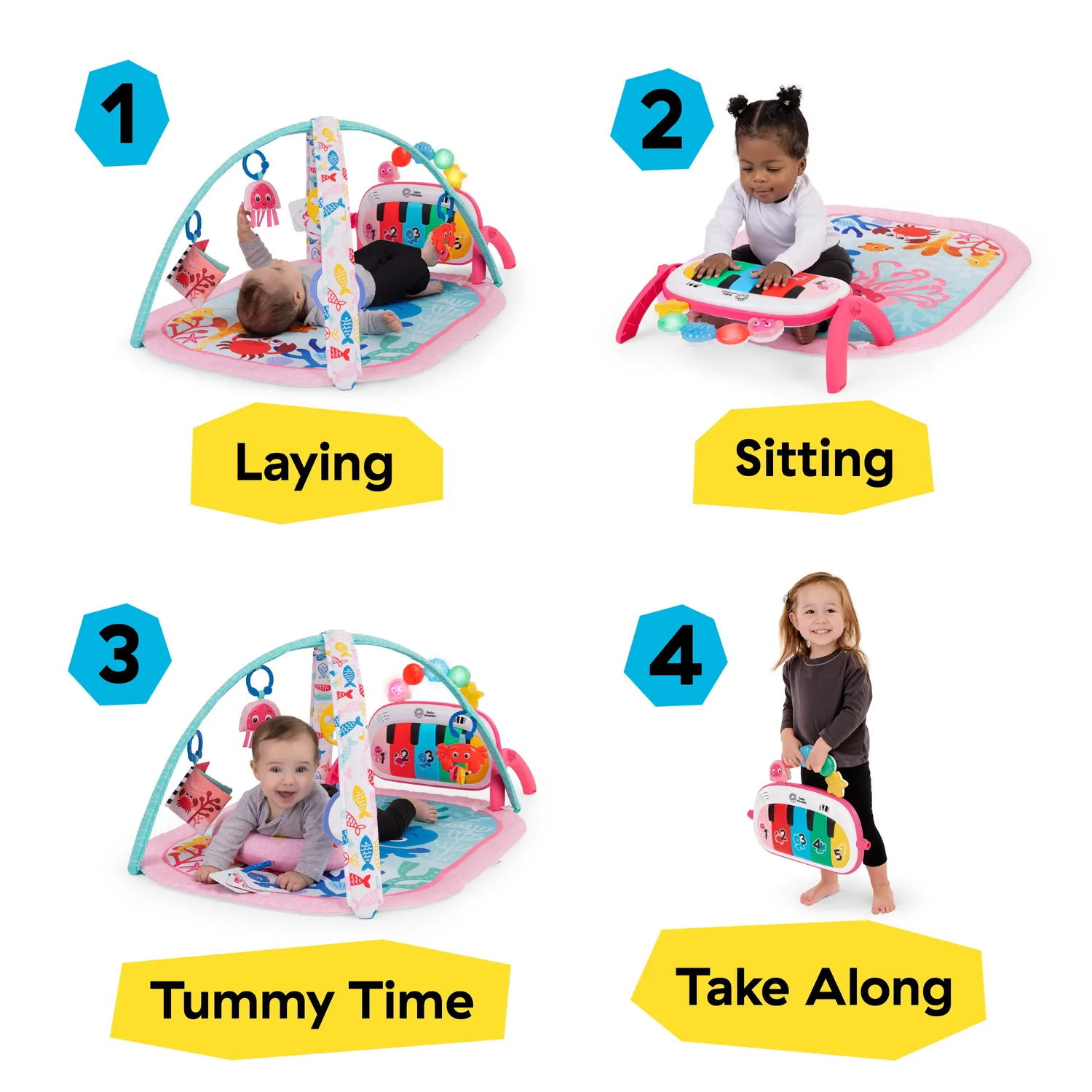 Baby Einstein Jellyfish Jamboree Spieldecke Piano 4-in-1 Musik rosa