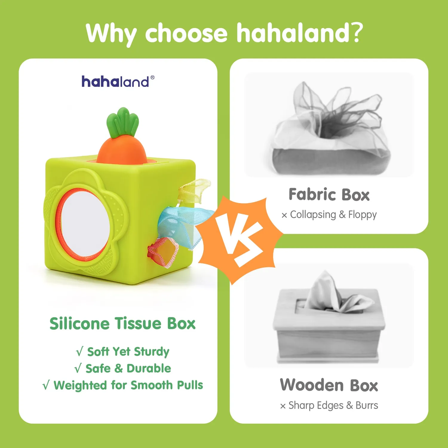hahaland Karotte Tücherbox Silikon Montessori