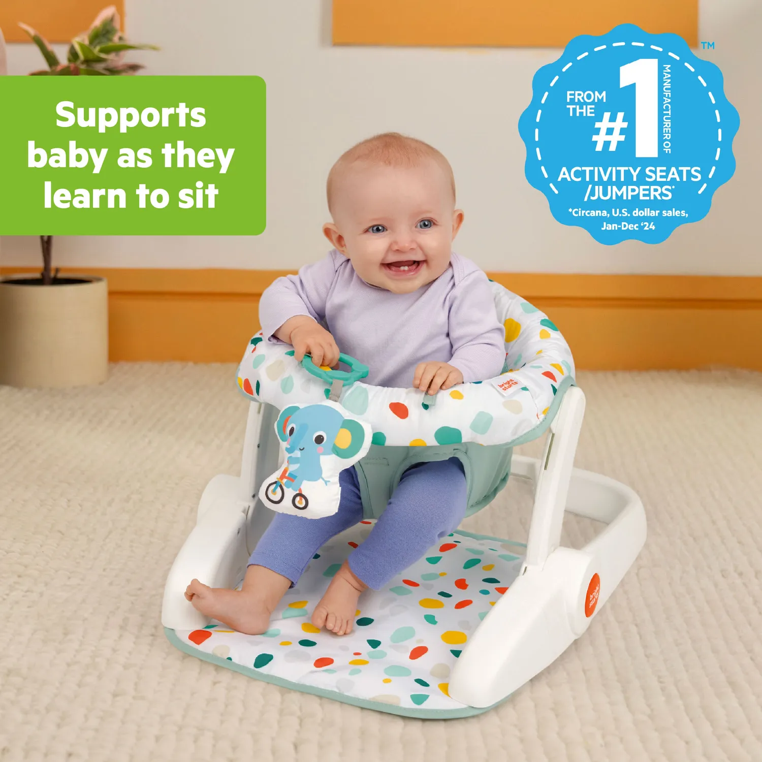 Bright Starts Learn-to-Sit 2-Position Babysitz mit Elefant