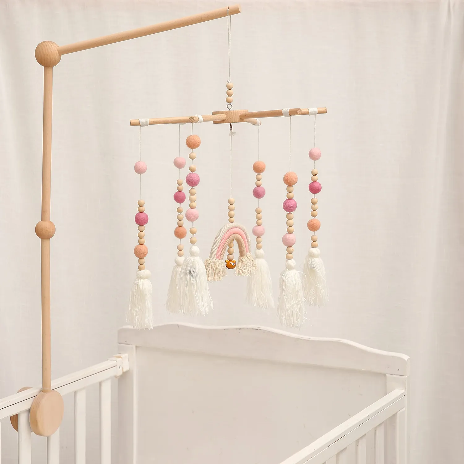 let's make Mobile-Halter Holz rund für Babybett