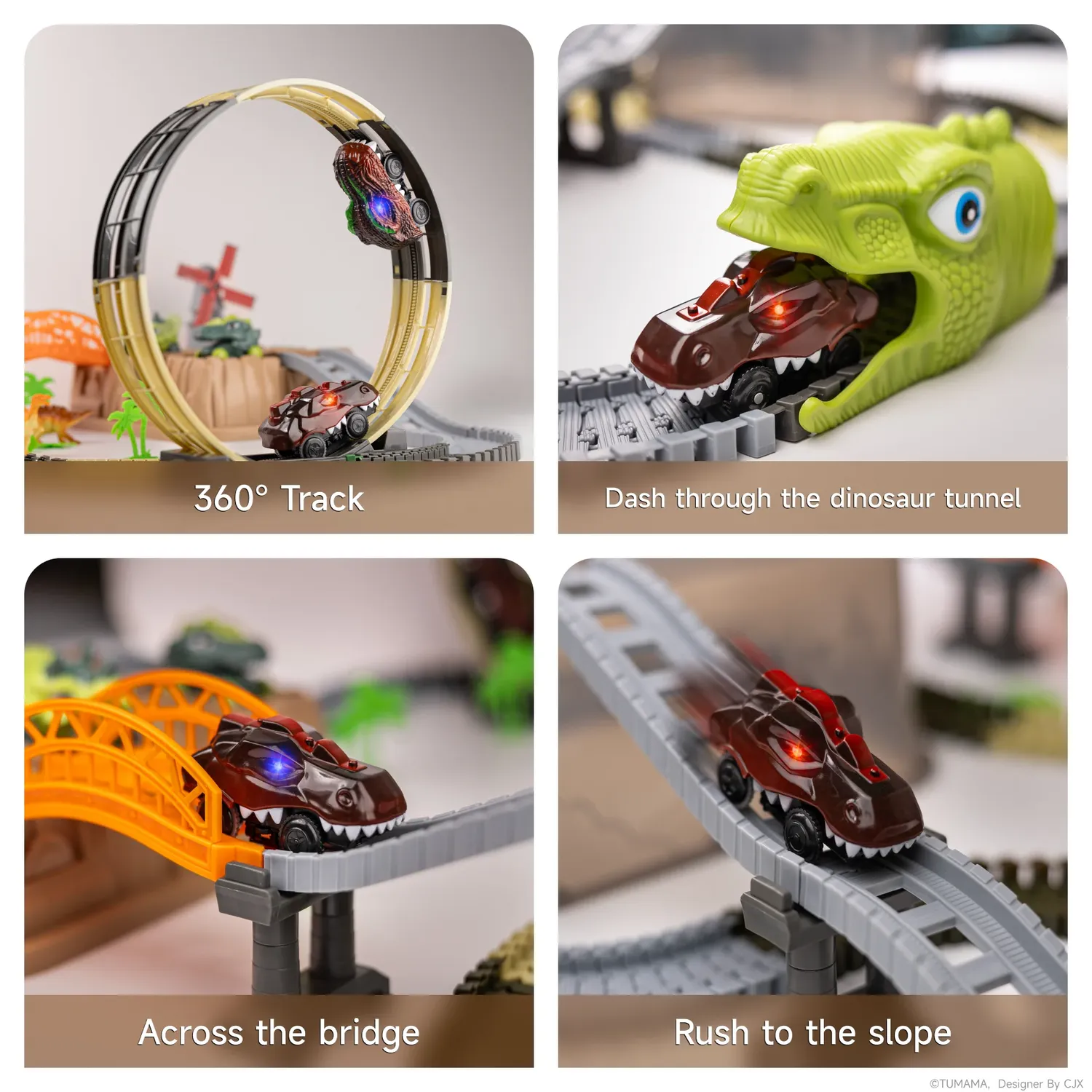TUMAMA Dinosaurier Rennbahn Set Dino-Autos mit Licht
