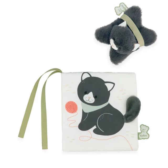 Kaloo Chamallow Stoffbuch Katze bunt mit Minikuscheltier