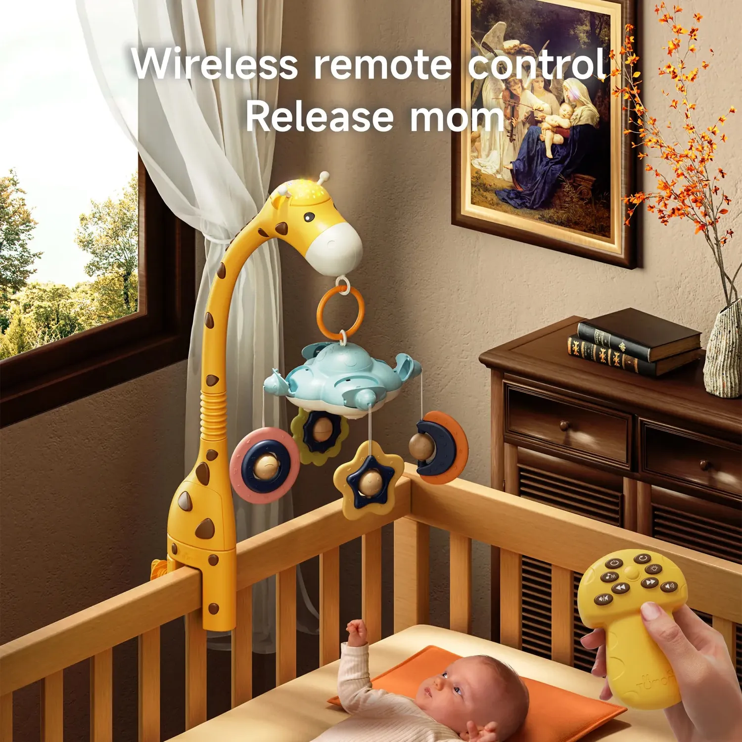 TUMAMA Mobile Baby Gelb mit Licht Musik Sternenhimmel