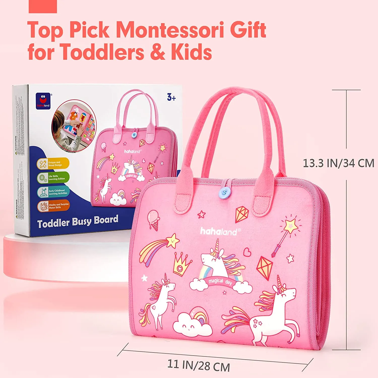 hahaland Busy Board Quiet Book rosa 7-in-1