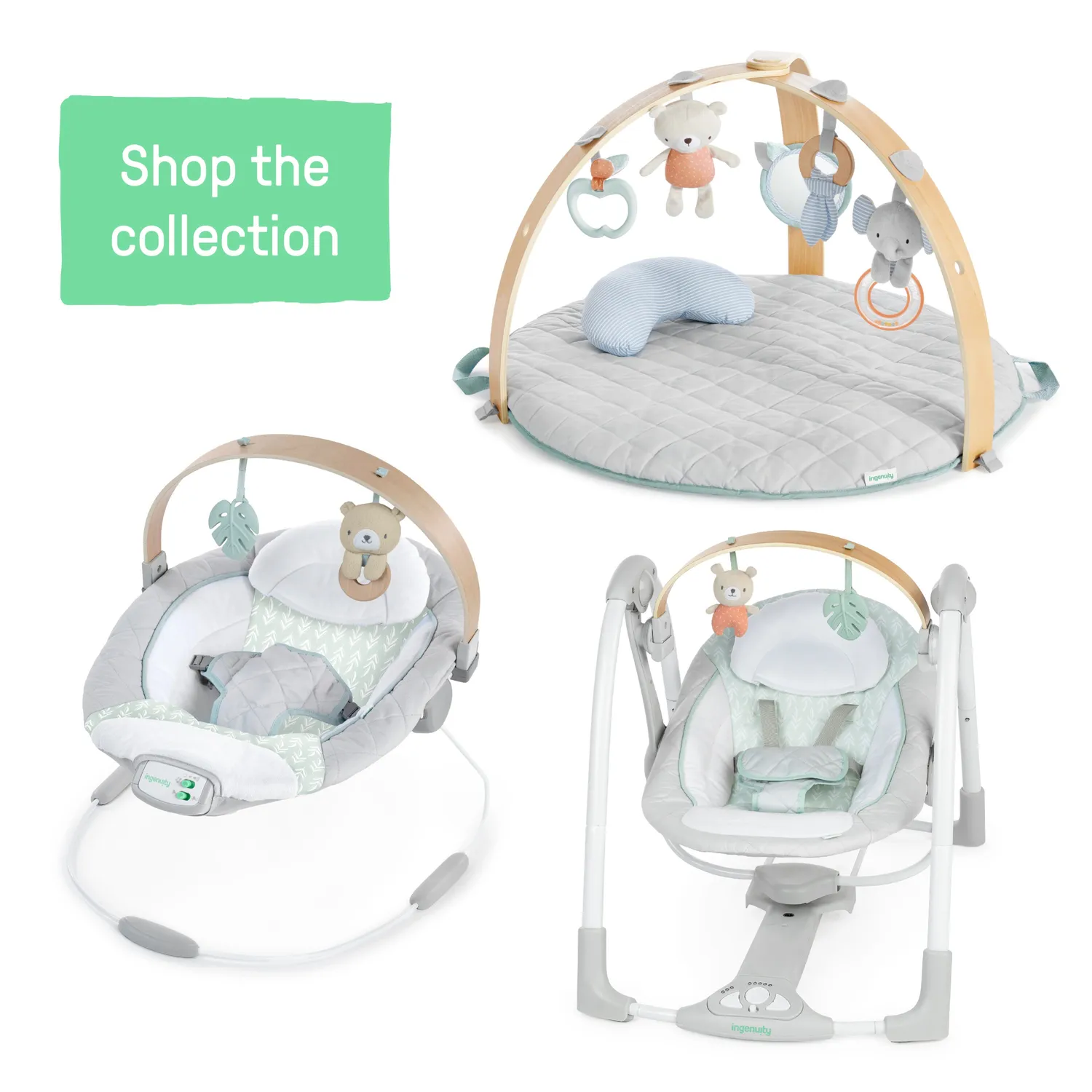 Ingenuity Cozy Spot Babywippe Bouncer mit Holz