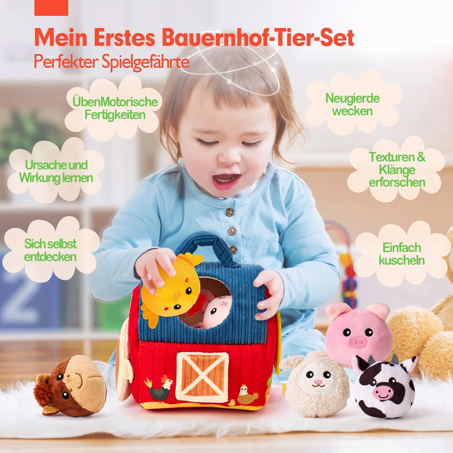 hahaland Montessori Bauernhof Spielset 6-12 Monate 7-tlg