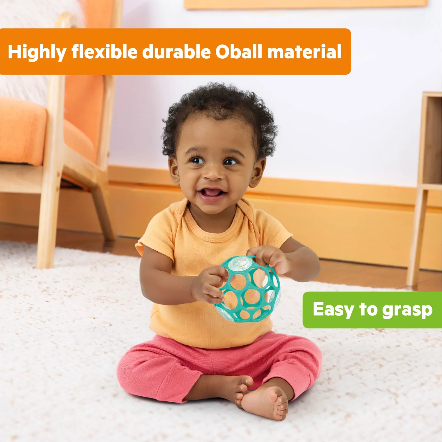 Bright Starts Oball Rasselball Türkis 10 cm leicht greifbar